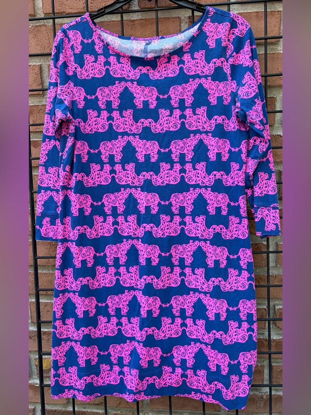 Lilly Pulitzer Navy Dress with Bright Pink Elephant Print